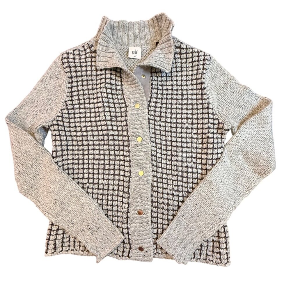 Cabi Womens Textured Square Knit Button-Front Sweater Jacket In Gray & Blue - S